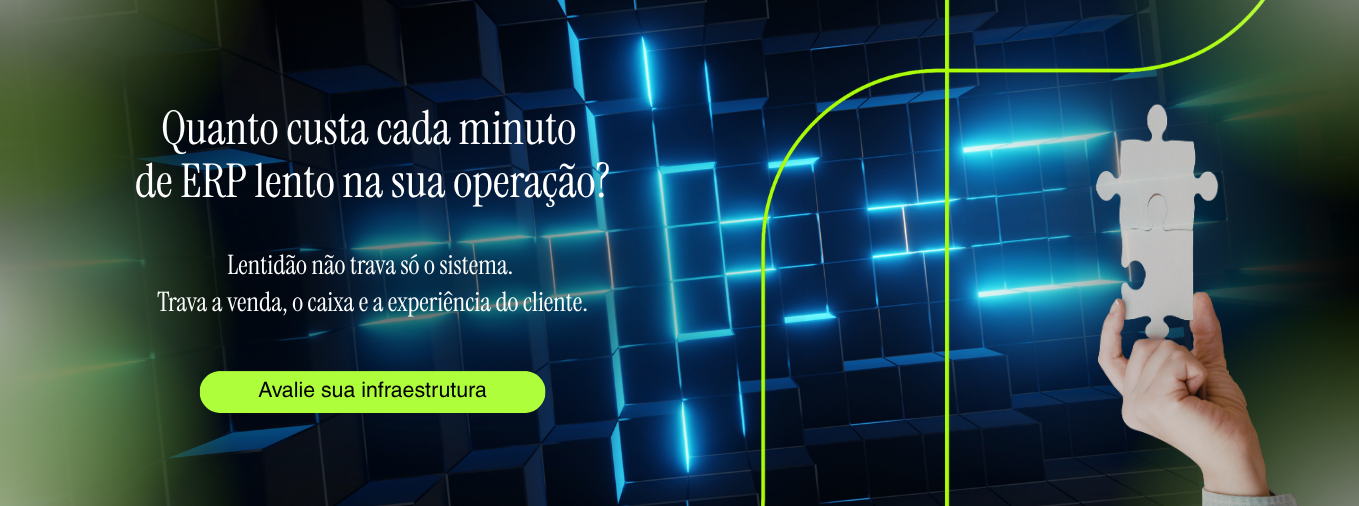 Banner sobre o custo de ERP lento na operação do varejo, com chamada para avaliar a infraestrutura de TI